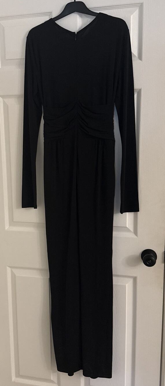 Emporio Armani Black Knit Maxi Dress Long Sleeve Front Twist Wrap IT 42 US 6